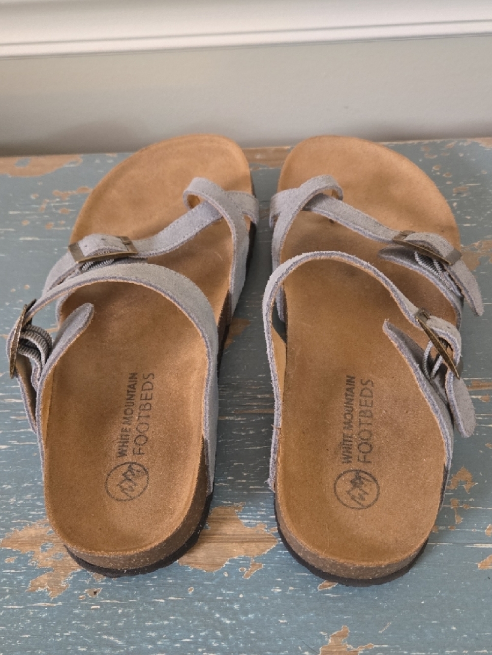 White Mountain Denim Blue Suede Double-Strap Sandals - Picture 4 of 6